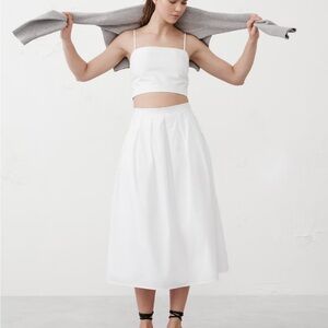 100% Poplin Cotton White Midi Skirt